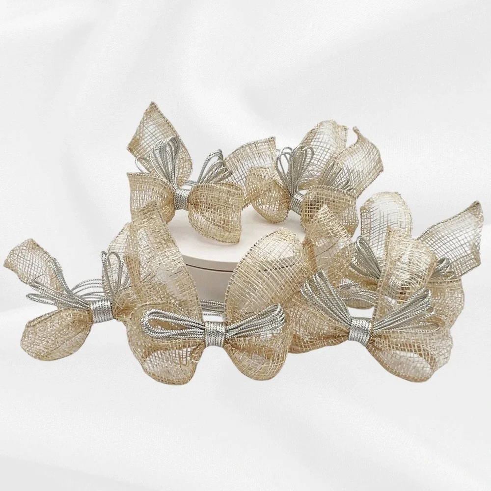 Rustic Burlap & Silver Wire Bow Napkin Rings  Set of 6‎ Farmhouse Shabby Chic